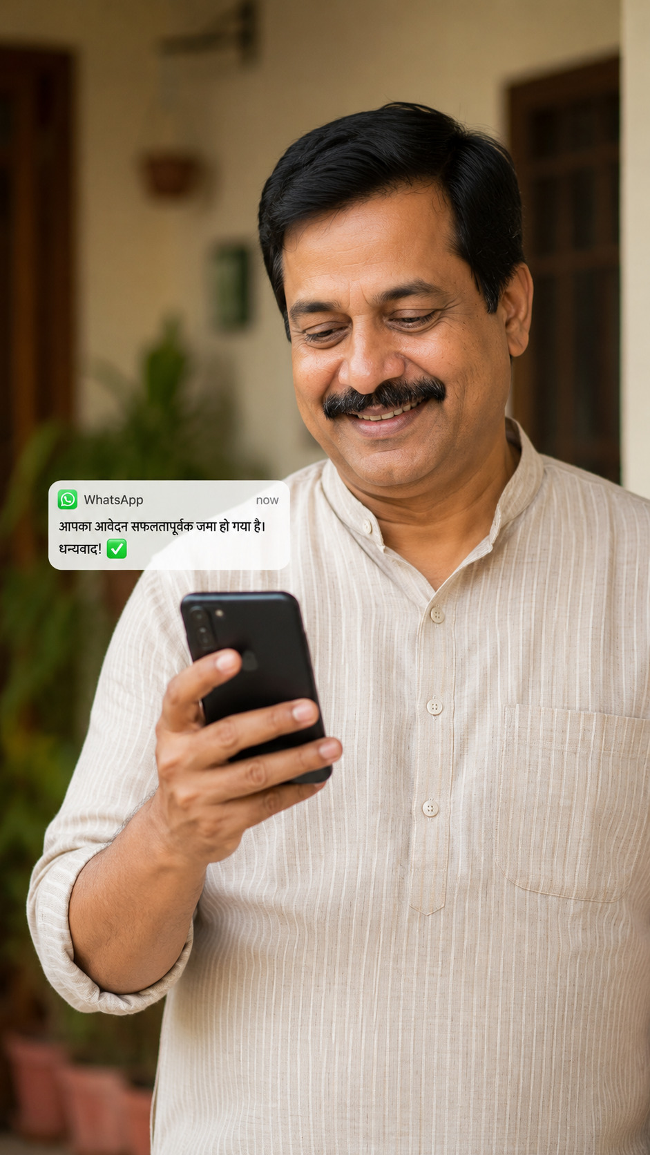 Citizen app: appointment booked, letter in progress, WhatsApp notification